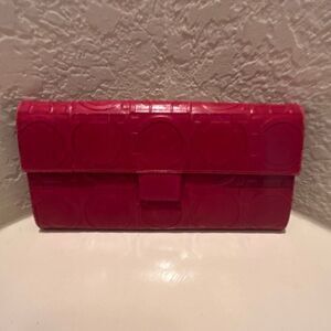 Ferragamo Long Wallet Red Gancini Embossed Logo Leather Travel Organization Bold